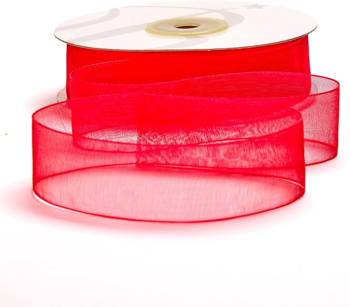 Organza lint 25 mm x 50 m, transparant, voor gastgeschenken, feesten, knutselen, bruiloft, verjaardag, handwerk, Kerstmis, decoratie (rood)