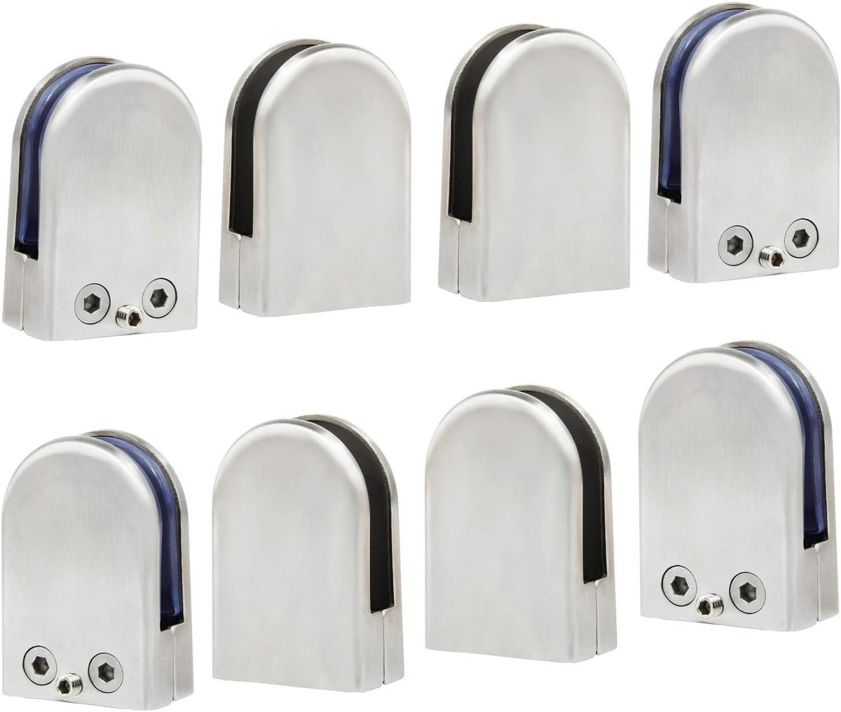 Glasklemmen 8 stuks 10-12 mm roestvrij staal 304 glazen clips verstelbare glazen beugel platte achterkant voor balustrade trapleuning