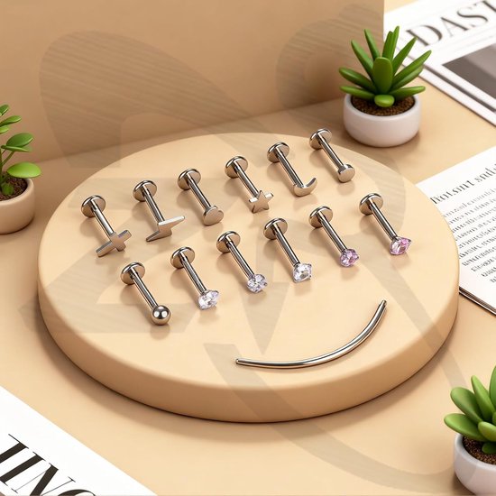 12Pcs 16G/18G Rvs Lip Piercing Sieraden Interne Draad Labret Studs Tragus Helix Conch Kraakbeen Oorbellen Stud Earring Voor Vrouwen Mannen — afbeelding 4