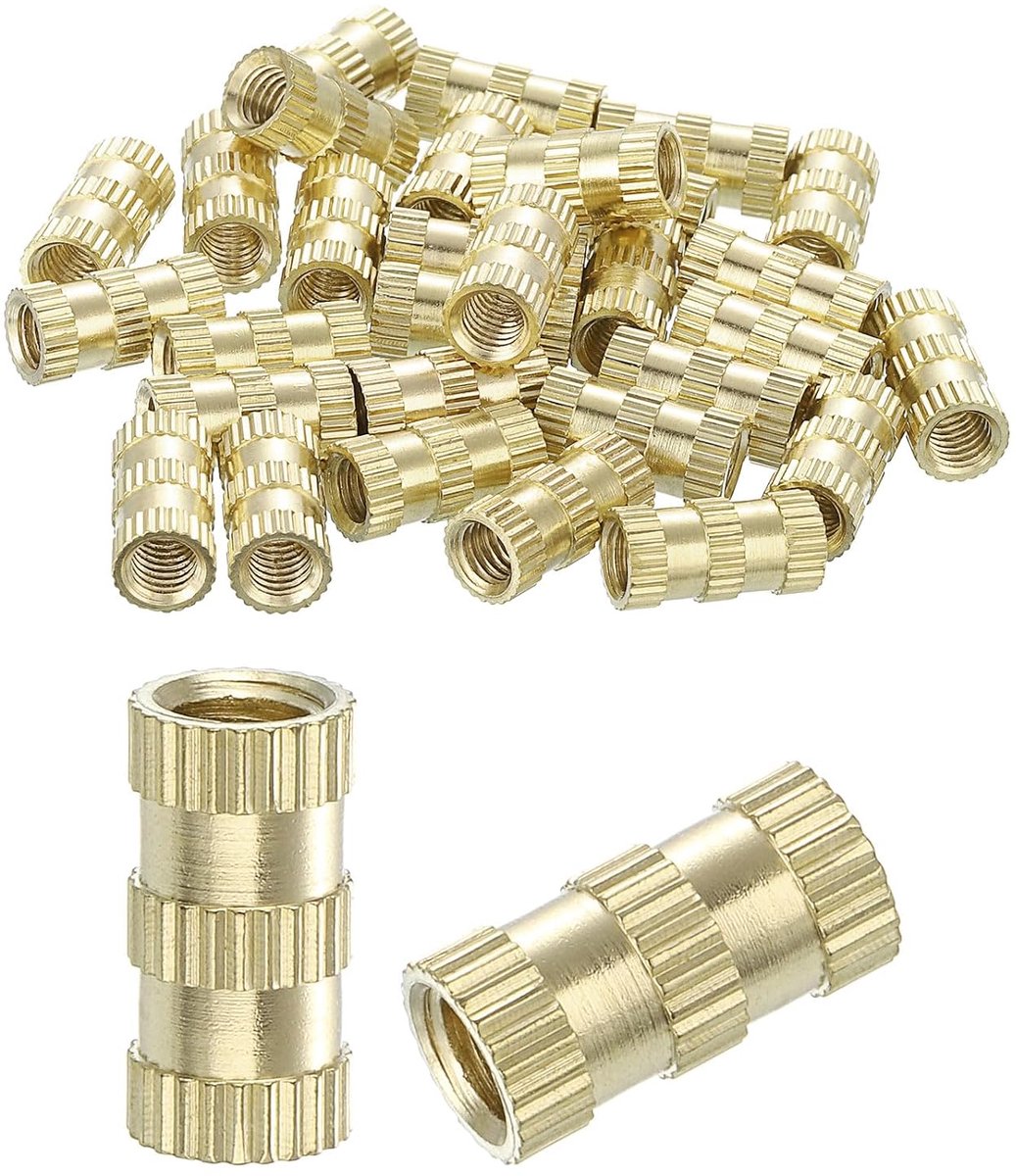 Moeren met sleufinzetstukken, 30 stuks M5 x 14 mm (L) x 7 mm (OD) Schroefdraadinzetstukken Vrouwelijke Messing Moeren Druk Draad Moeren Introductie Thermisch Gefixeerd Messing Insert