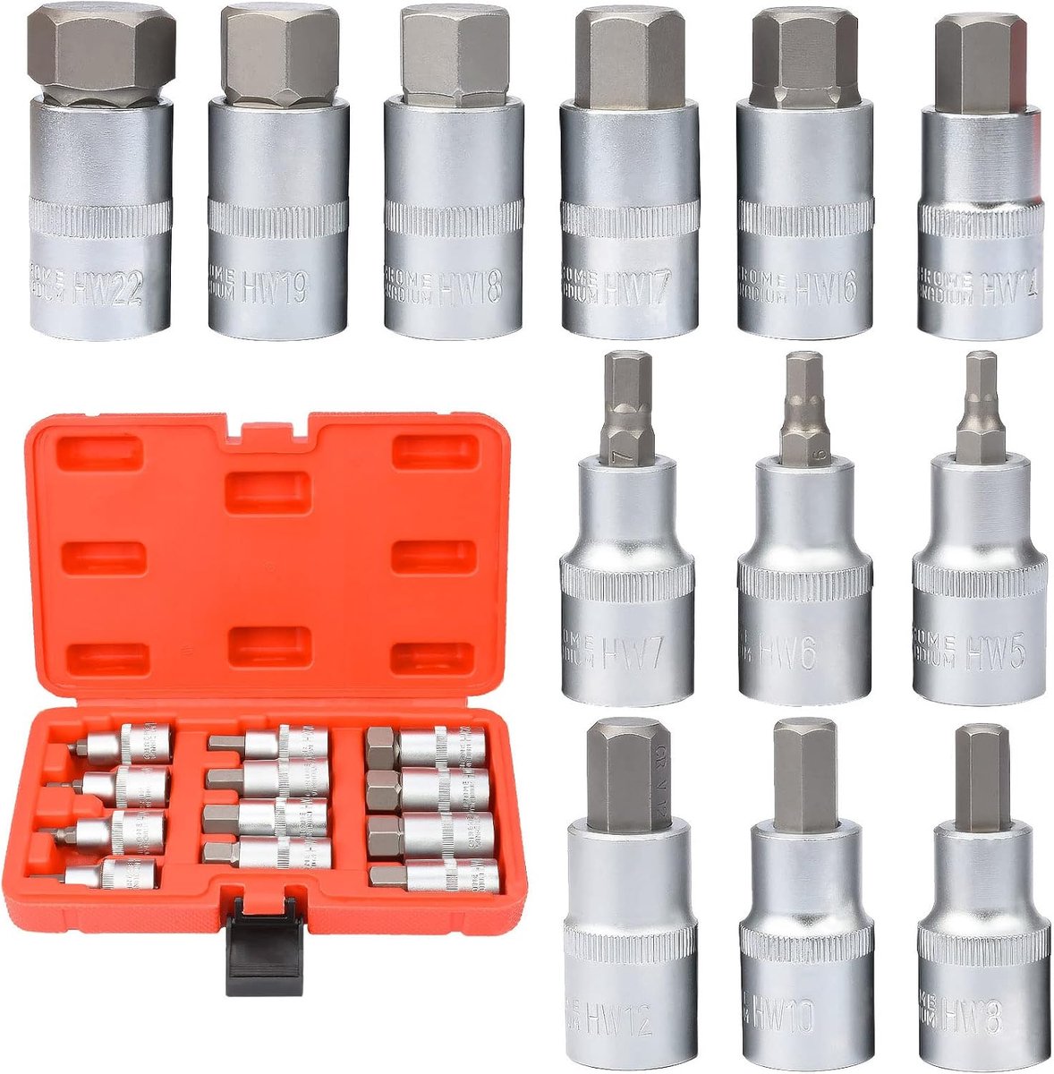 schroevendraaierbits, inbussleutelset, 1/2 inch, premium S2, 12-delig, metrisch