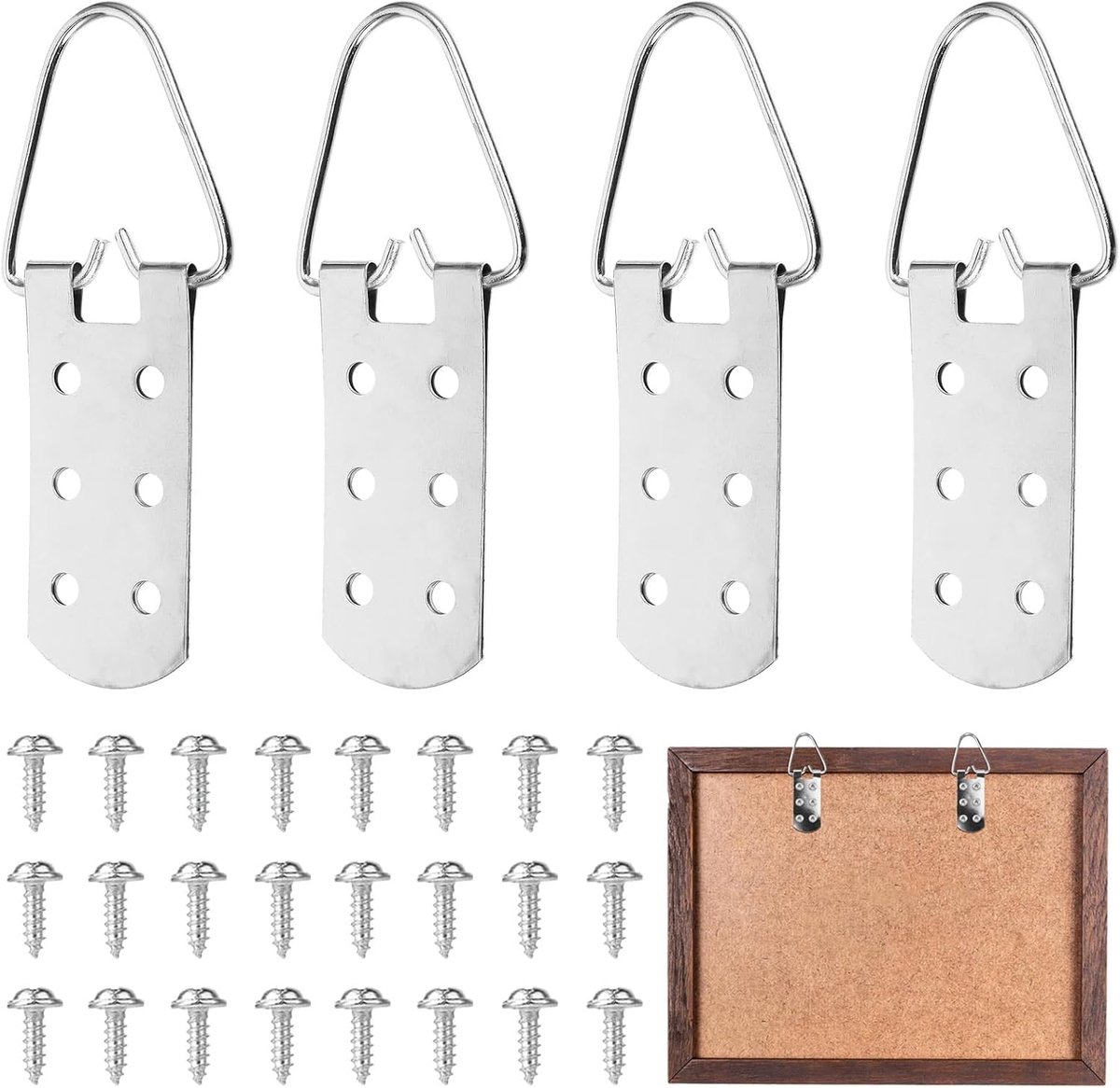 4 stuks fotohangers voor zware foto's, fotohangers voor houten lijsten met schroeven, geschikt voor fotolijsten, kunstwerken, spiegels, kleerhangers enz