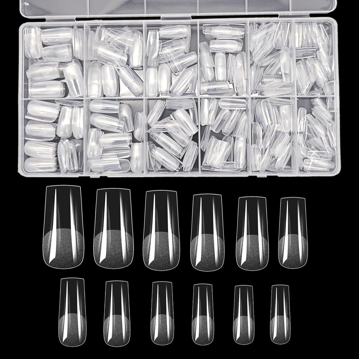 600 x transparante medium lange vierkante nageltips, transparante volledige dekking valse nageltips, kunstmatige acryl nagelgel tips, nep vingernagelverlenging, doe-het-zelf press on nail art