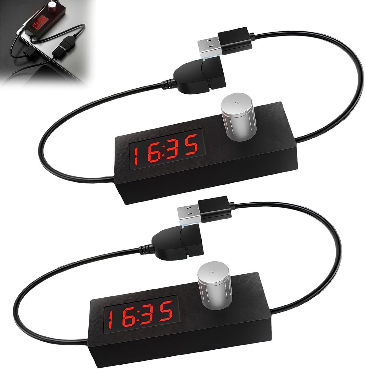 2 stuks USB timer-schakelkabel: zwart afteltimer schakelkabel, 24 uur instelbare uitschakeling, timer, digitale USB-timer, timer, voor mobiele telefoon, lampen, routers en kleine USB-apparaten