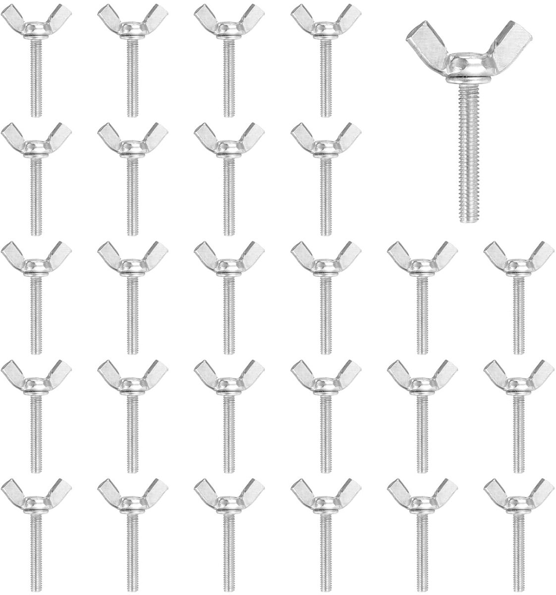 40 stuks koolstofstaal vleugelschroeven M4 x 25 mm, volledige schroefdraadstang met vleugelmoer, verzinkte handschroeven, set voor industrie, huishouden, mechanische onderdelen