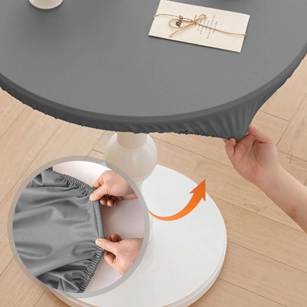 Tafelkleed rond, 80 cm, PU-leer, outdoor tafelkleden, weerbestendig, afwasbaar, grijs, klein, tuintafelkleed, voor keuken, tuin, buiten (voor tafels van 60 tot 70 cm)
