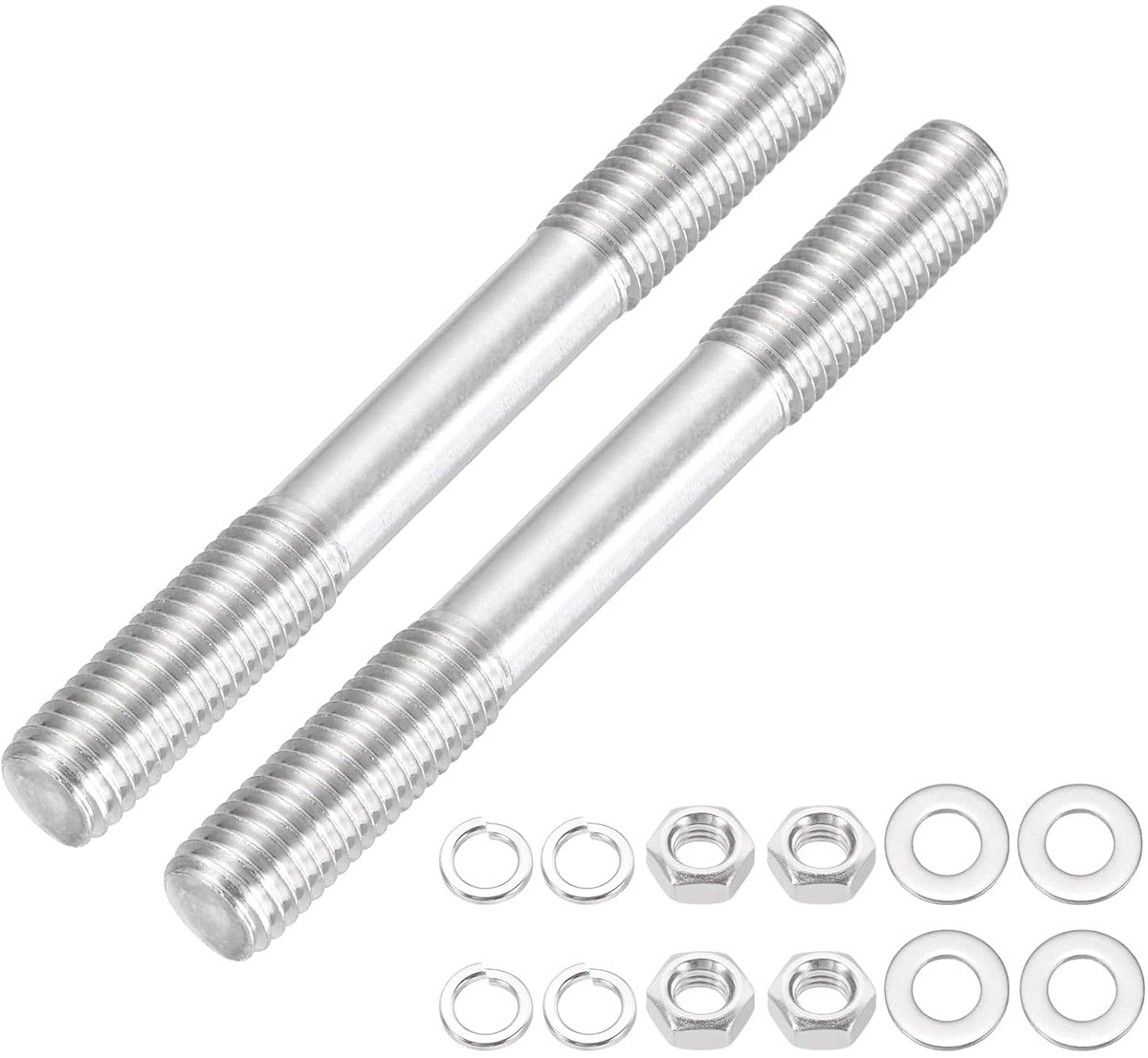 Set van 2 dubbele draadstangen, M12 x 120 mm, 304 roestvrij staal, dubbele draadstangen met moer en sluitring voor huishouden, structuuranker bevestigingsschroef