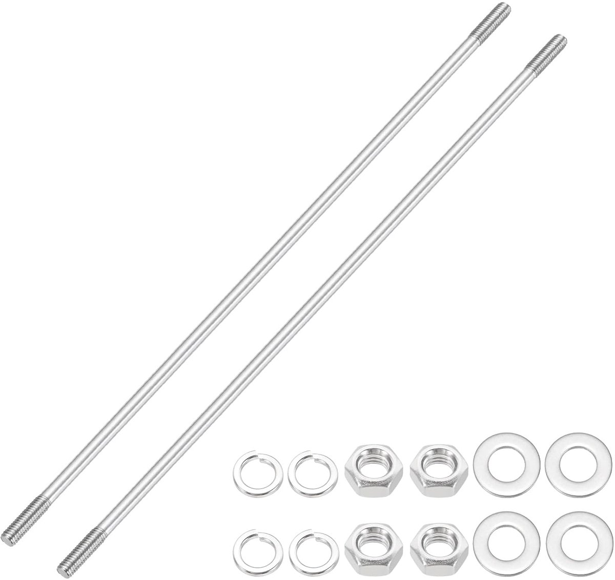 2 sets M6 x 250 mm dubbele draadstangen, 304 roestvrij staal, dubbele draadstangen met moeren en sluitringen voor huishoudelijk onderhoud, structuuranker, bevestigingsschroeven