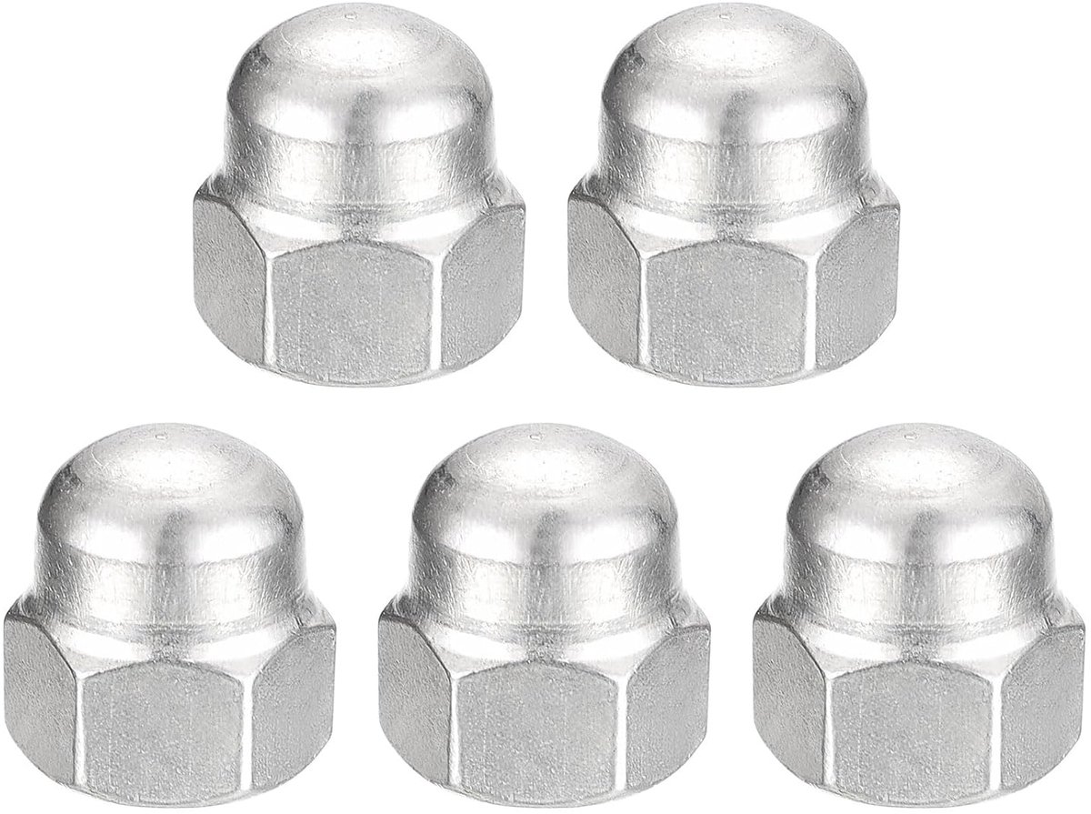 sourcing map 7/16-14 eikelkap moeren 5 stuks - 304 roestvrij staal hardware moeren zeskant hoed dopmoeren voor bevestigingen (zilver)