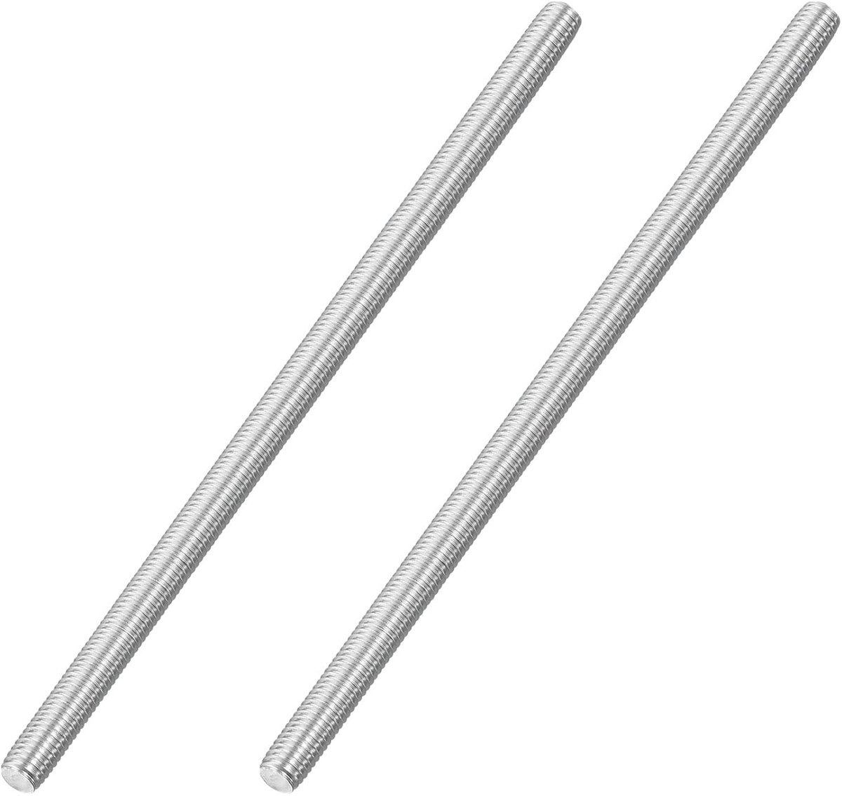 M8 x 180 mm stang met volledige schroefdraad, 2 stuks 316 roestvrij staal, lange schroefdraadschroef 1,25 mm schroefdraadhelling rechtse schroefdraad voor meubelmontage en bevestiging