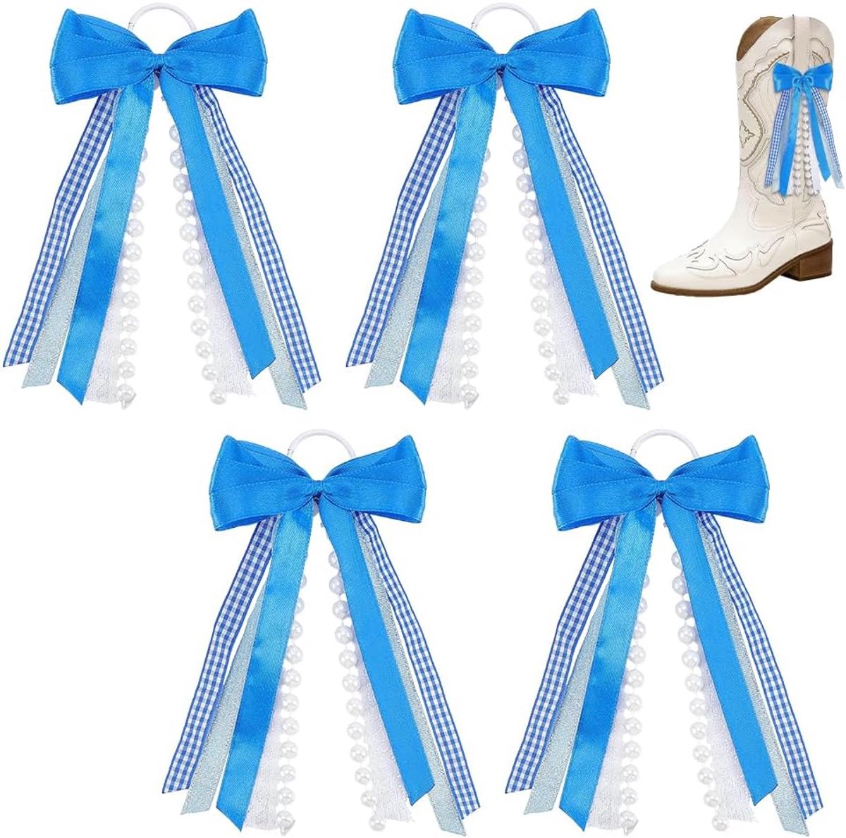 Strikken 180x70mm Koninklijk Blauw Kant Boot Bows Cowboy Schoen Accessoires with Parel Blue Polyester Kant Charms voor Romantische Stijl Decorbijie Feest L&en Even