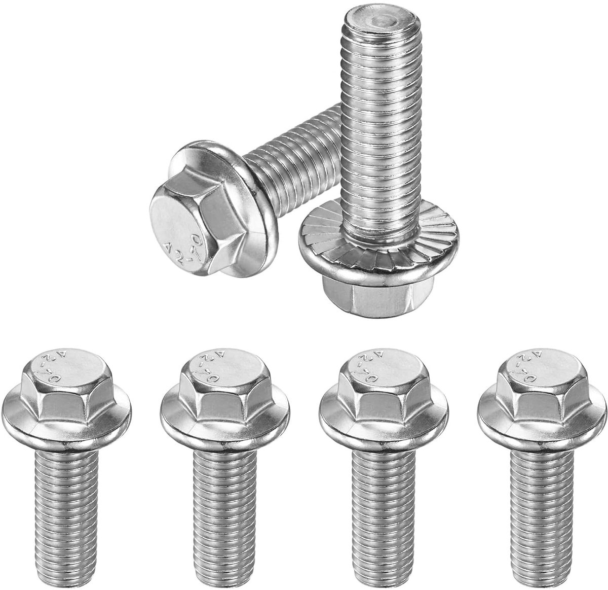 METERXITY Zeskantschroeven met flens, 6 stuks, M12 X 35 mm, 304 roestvrij stalen buitenzeskantschroeven, metrische schroef, volledige schroefdraad voor doe-het-zelfprojecten en meubels