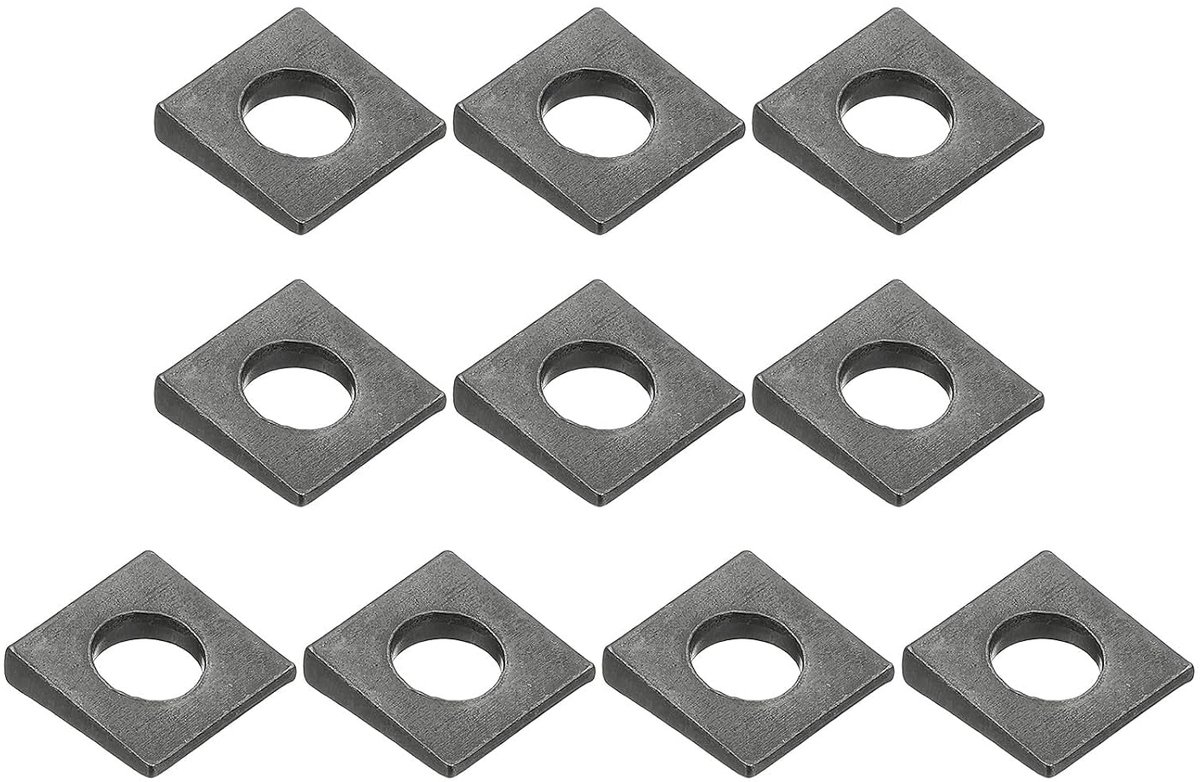 Vierkante sluitringen, M10 x 22 mm, afgeschuinde vierkante sluitringen, steunplaat, afstandhouders voor 10 mm bouten, zwart
