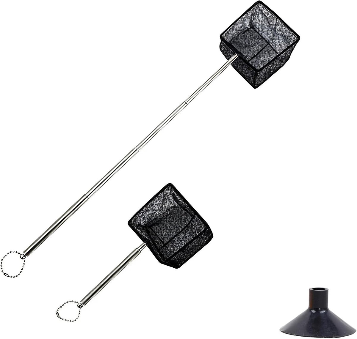 Aquariumvisnet, zwart nylon gaas, 17 x 9 x 2,4 cm, met zuignap, uitschuifbaar handvat