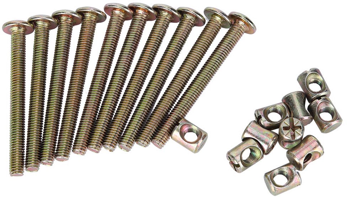 10 stuks meubelverbinderschroeven, set, M6 koolstofstaal, meubelschroeven, roestvrij staal, platte kop, binnenzeskant met kruismoer, voor meubels, kinderbedden, stoelen (80 mm)