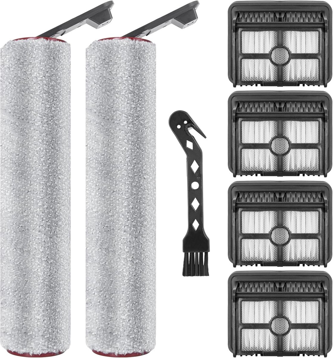 Borstelrol en HEPA-filter accessoireset voor Dreame H12 Pro FlexReach/H15 Pro/H15 Mix/H15 FoamWash/H15s/T12 Pro-A nat- en droogzuiger, 2 borstelrollen, 4 HEPA-filters, 1 reinigingsborstel