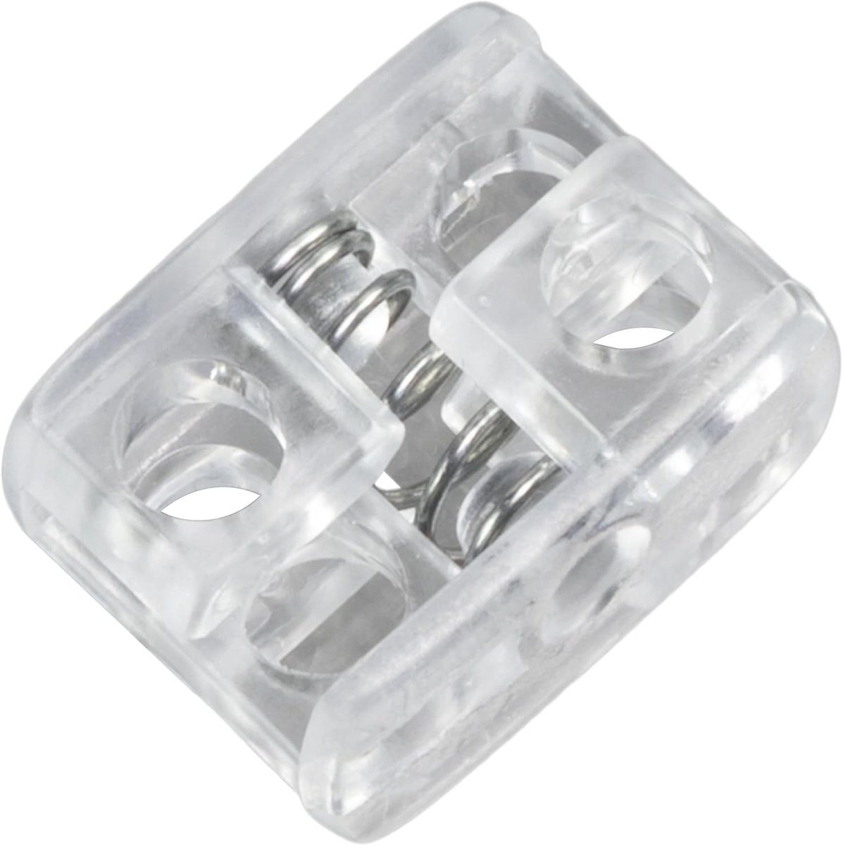 - Set van 12 veerkoordstopper met 2 gaten - openingen 4.5 mm - van kunststof - kleur transparant wit - aanpassing veter kleding accessoires