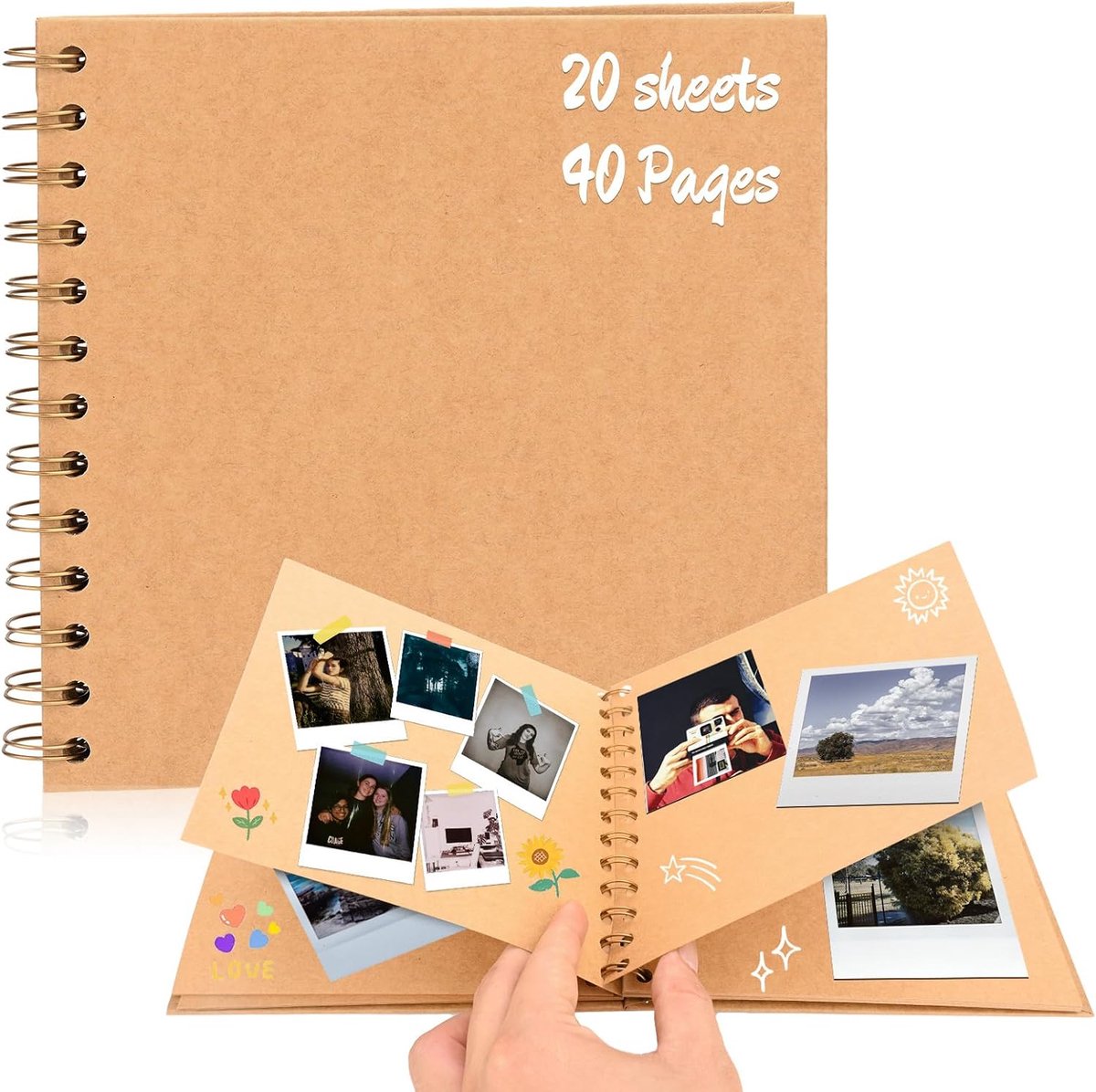 Fotoalbum om zelf vorm te geven, fotoboek met 20 vellen (40 pagina's), doe-het-zelf scrapbook, ringband, 17 x 17 cm, kan worden gebruikt als afstudeercadeau, verjaardagscadeau, Valentijnsdagcadeau