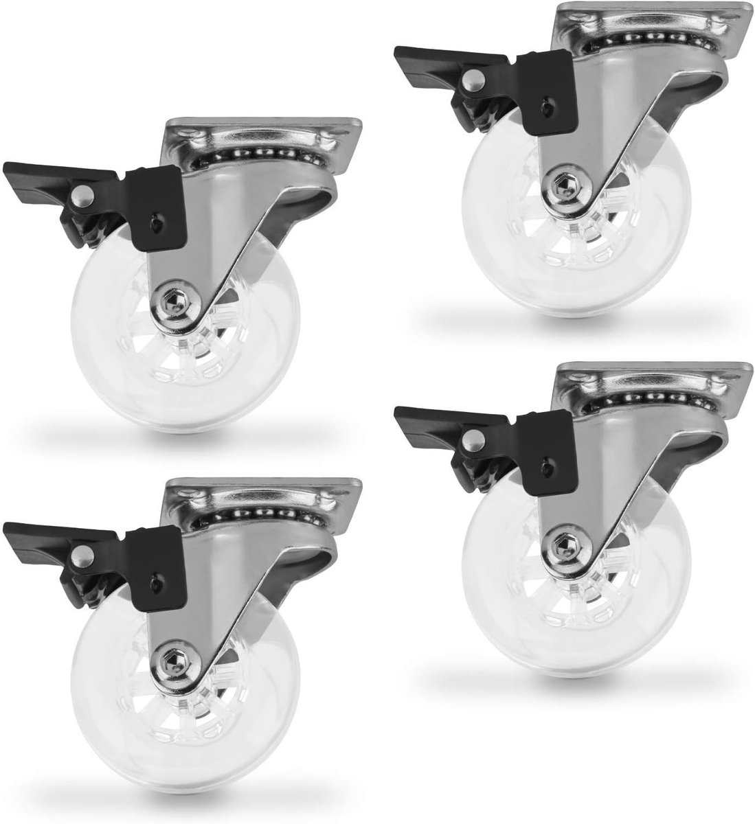 4 stuks Zwenkwiel Swift, transparant, diameter: 50 mm, met vastzetter, belastbaar tot 35 kg