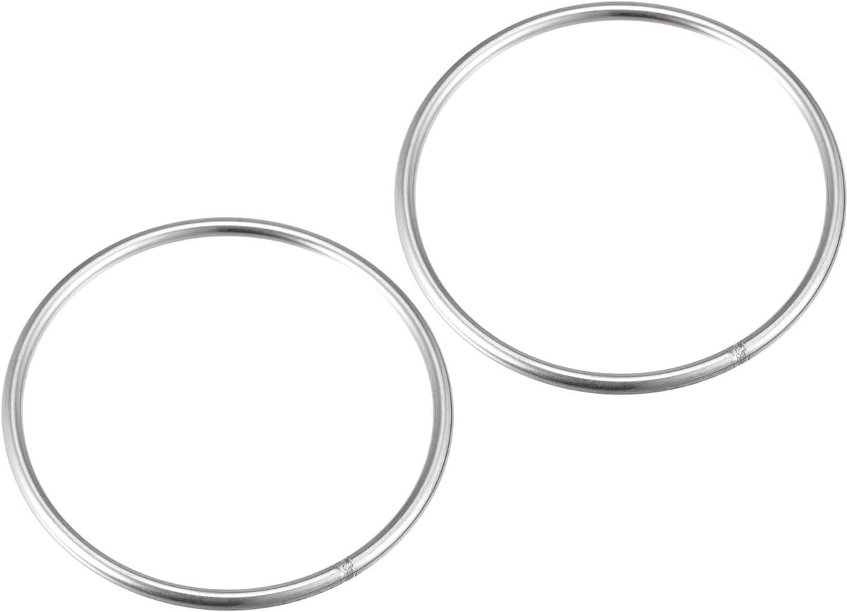 304 roestvrij staal of ringen (100 mm buitendiameter, 5 mm), 2 stuks, gelast, rond, voor hangers