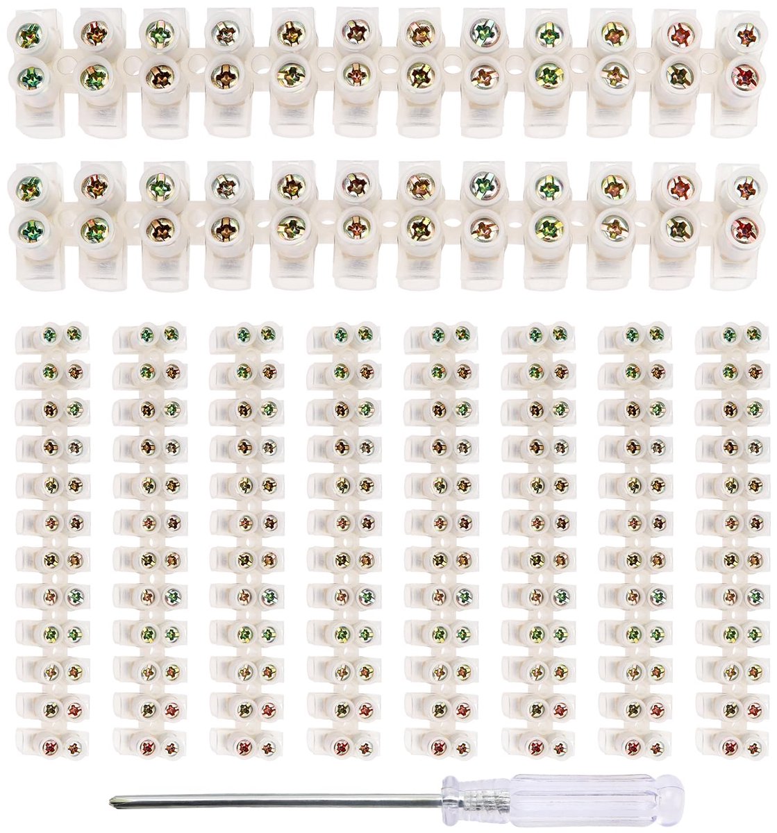 10 Stuks 12-weg Elektrische Aansluitblokken, 3A Aansluitblokstrip, Aansluitblok met Dubbele Rijen, Chocolade Aansluitblokken, met Schroevendraaier, voor Bedradingskabel