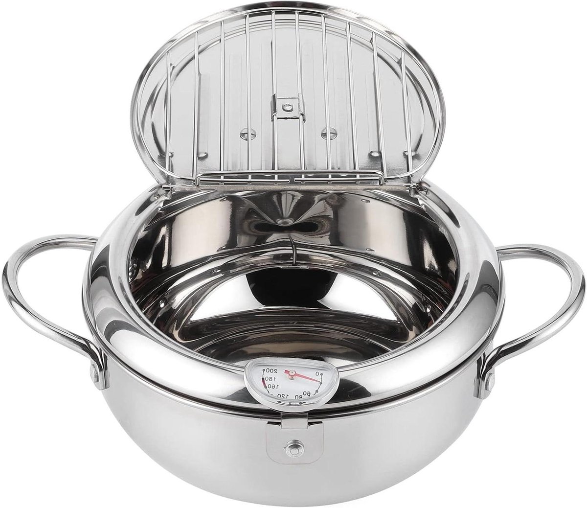 Friteusepot - Mini-friteuse - Thuis Frituren - Met Thermometer - 27 x 26 x 12 cm - Zilver