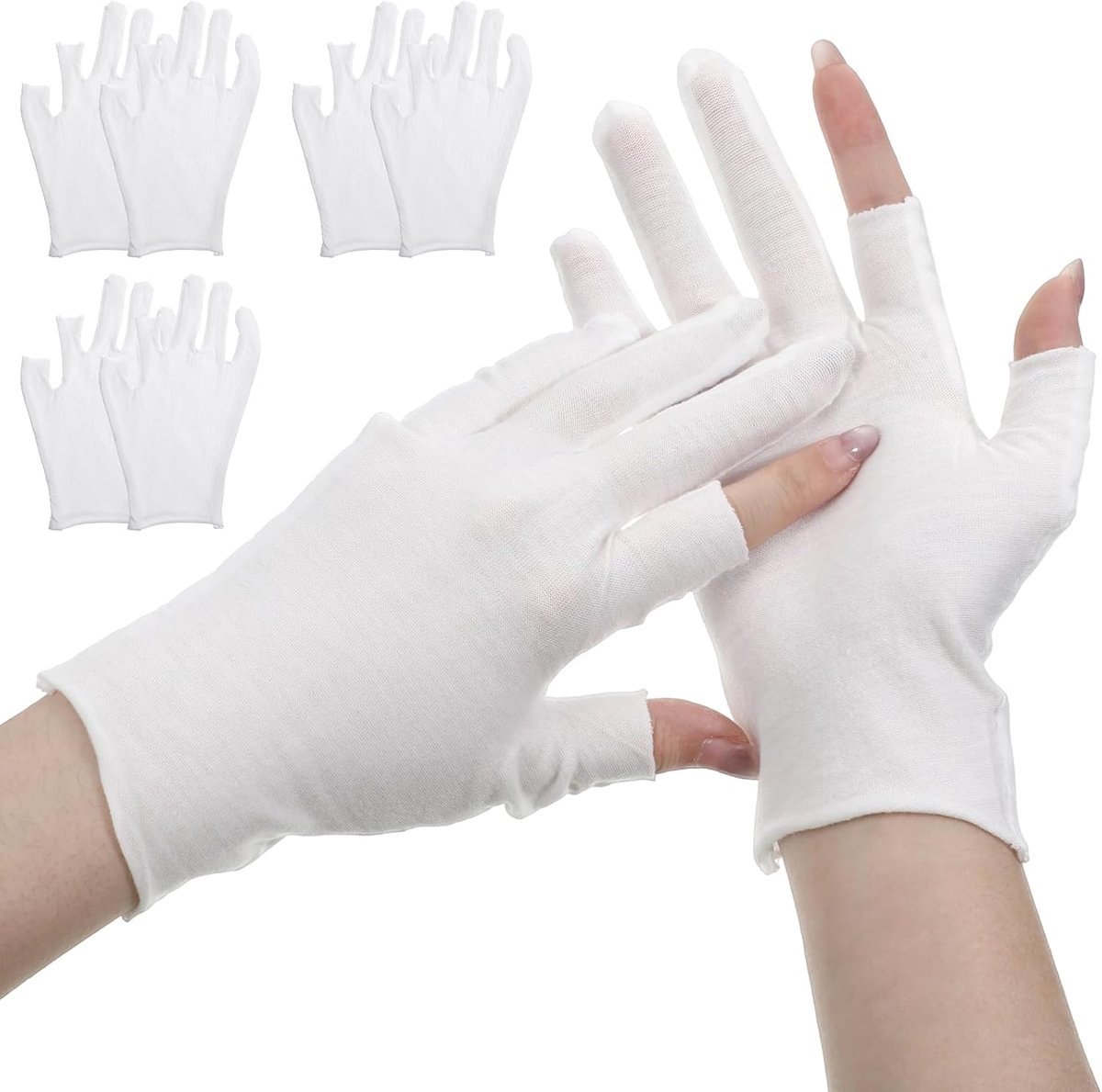Vochtinbrengende katoenen handschoenen, vingerloze touchscreen-handschoenen | 4 paar comfortabele katoenen handschoenen, slaaphandschoenen, voor droge handen