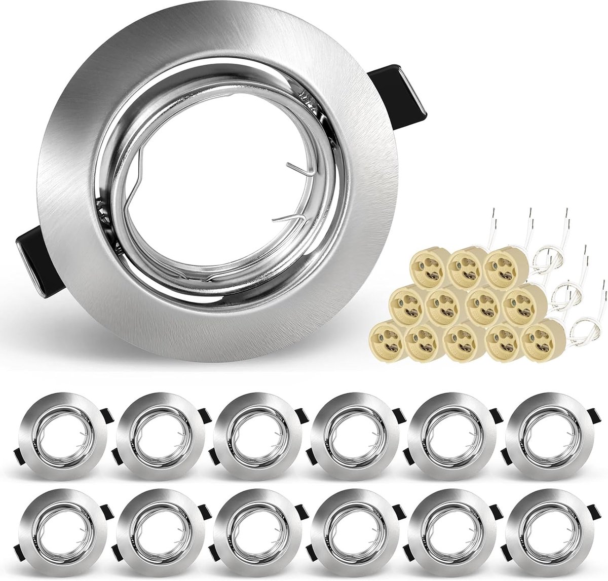 Inbouwspots, set van 12 – draaibare ledspots 230 V, geborsteld roestvrij staal, ronde plafondspots incl. fitting voor GU10 led of halogeen [Energieklasse G] (12)