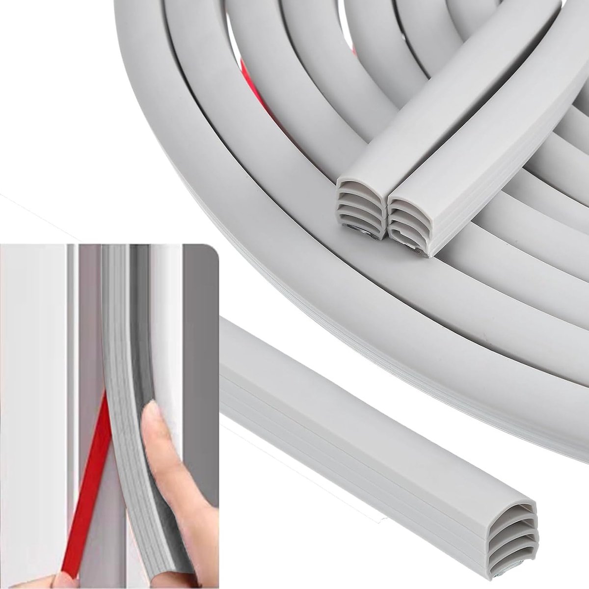 6 m afdichtingstape, voor deuren en ramen, deurafdichting, zelfklevend, 10 mm x 12 mm, anti-botsing, rubberen afdichting, deurkozijn, meerlaagse afdichting, geluidsdicht, windscherm (grijs)