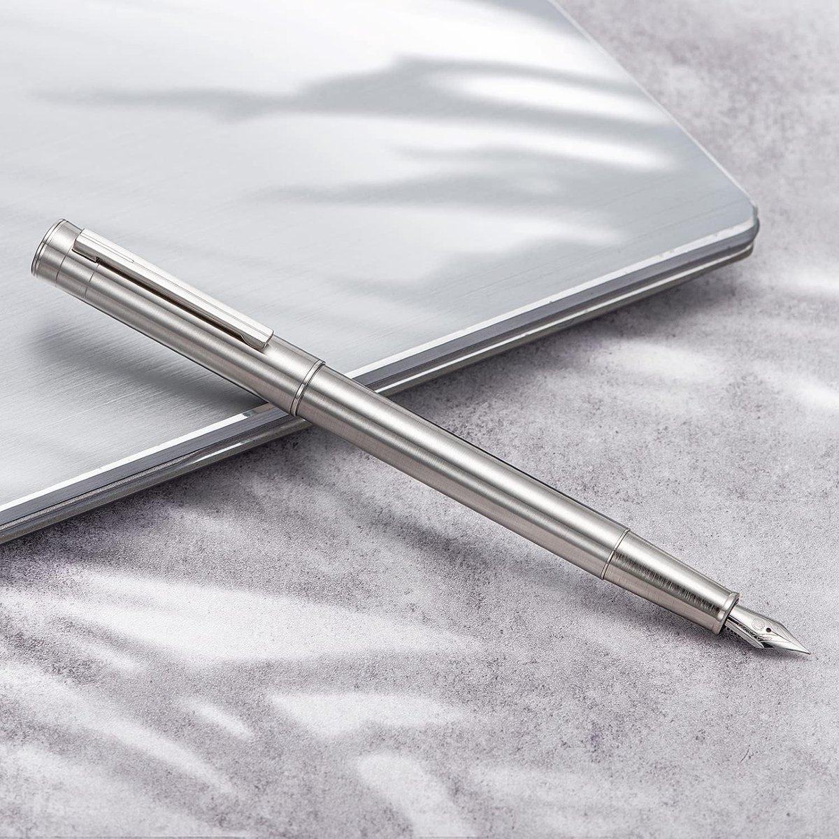 Zilver RVS Vulpen, Gebogen Penpunt voor Fude Kalligrafie Schrijven (Fijn naar Breed) met Converter en Metalen Pen Case Set