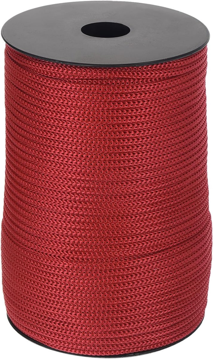 Touw, gevlochten touw, 100 m, nylon touw, holle touw voor waslijn, kamperen, wandelen, outdoor, wijnrood