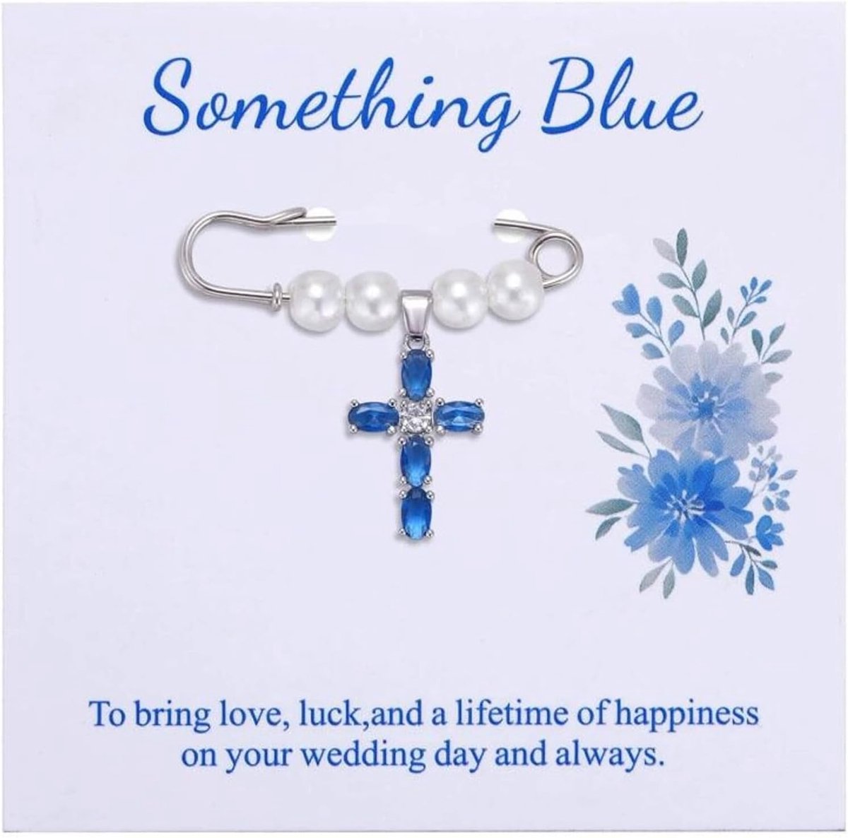 Broche voor trouwjurk, blauw kristal kruis, bruidsboeket, bruidsjurk, cadeau voor familie en vrienden voor bruidsfeest, feest