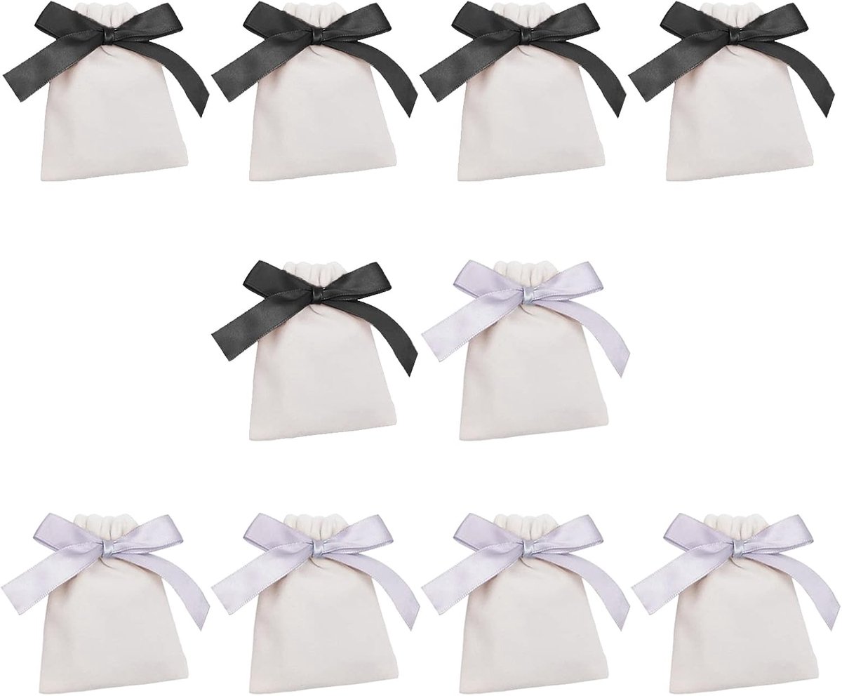 10 Stuks Fluwelen Zakken, Koord Sieraden Zakjes Rechthoek Geschenkzakken voor Bruiloft, Snoep Zakken, Partij Gunsten (12x10cm, Zwart, Wit)