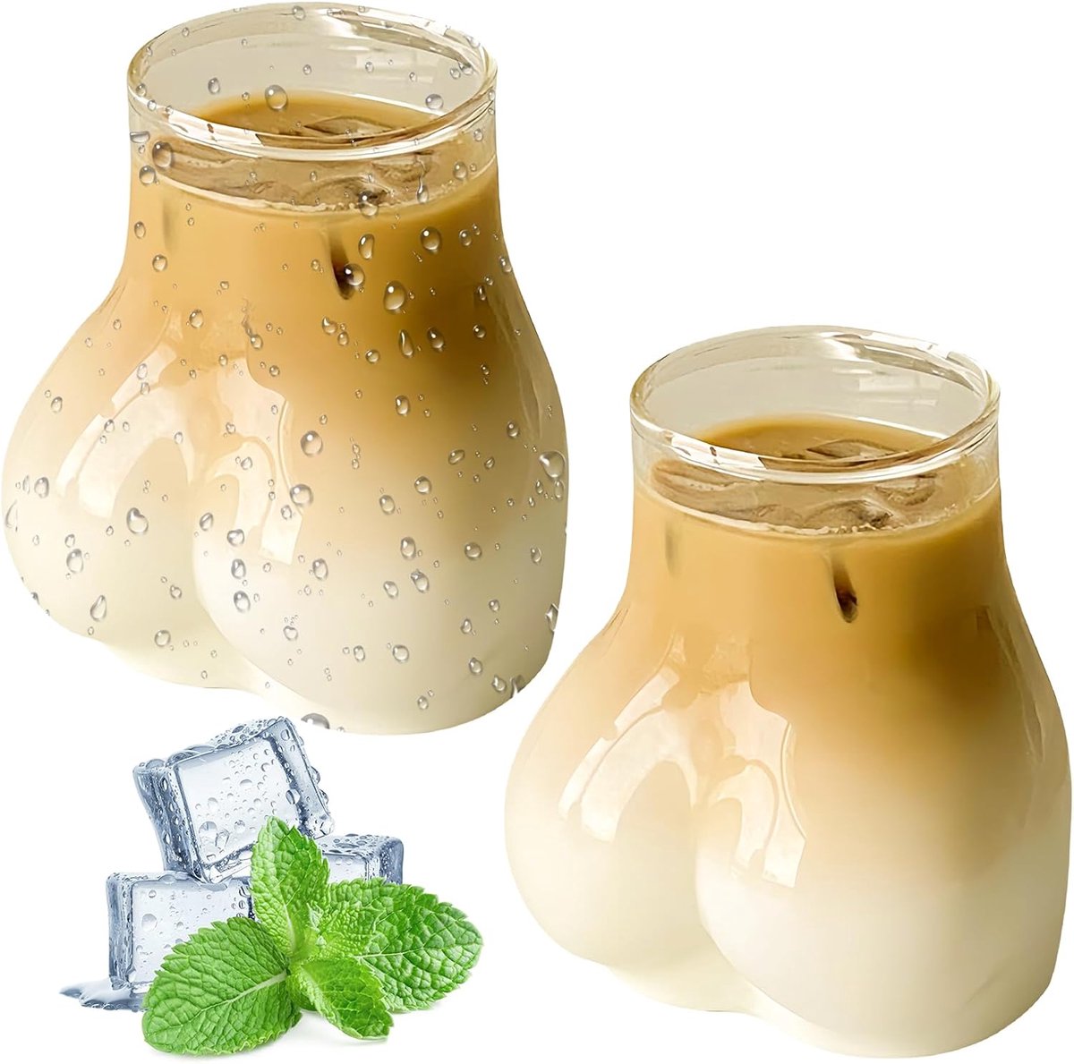 Mokken met achtervorm, 450 ml grappige koffiemok, grappige billvormige drinkbekers, handheld glas butt-vormige bekers voor latte macchiato ijskoffie whisky yoghurt soda koffie