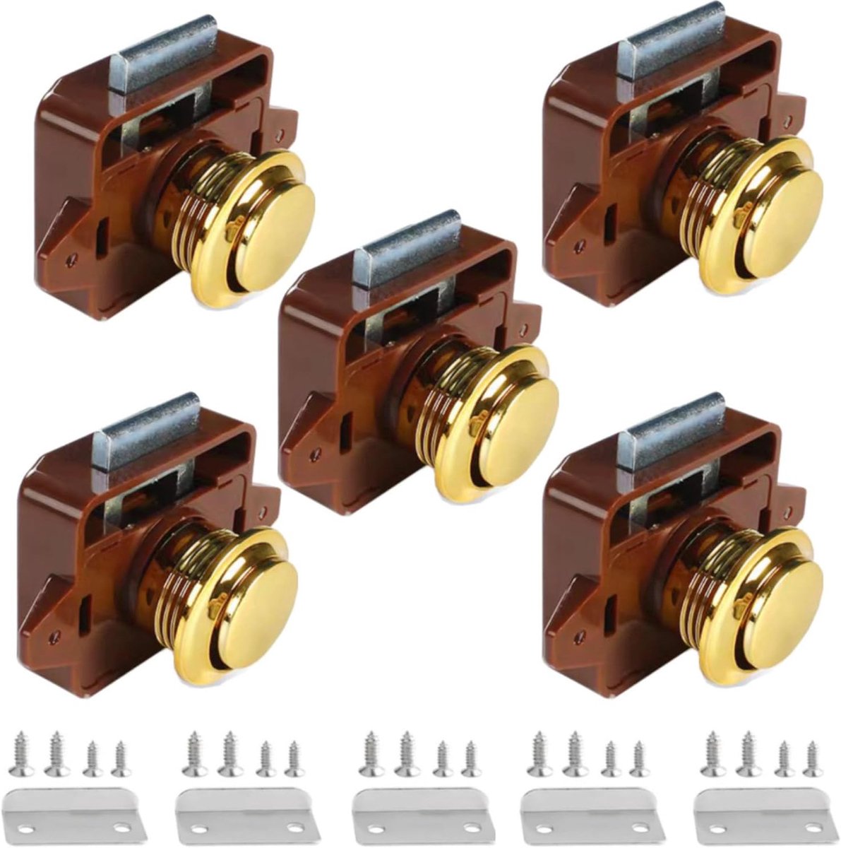 Sloten met grote push-button, ABS RV Cabinet Catch vergrendeling voor RV camper aanhanger, caravan, bestelwagen, jachten, boten (goud, 5 stuks)