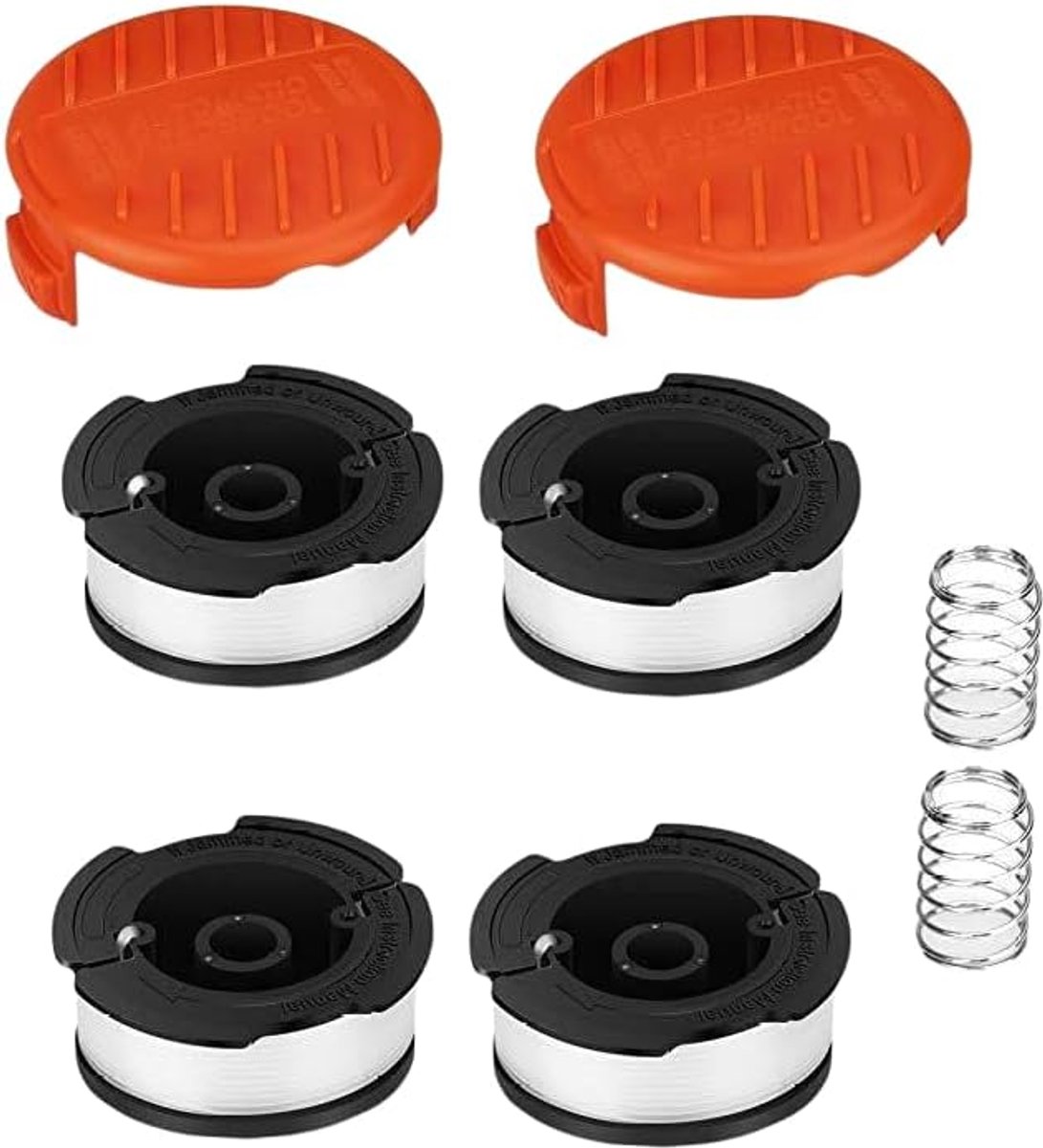 Spoelen Black & Decker GL4525, GL5028, GLC1423L, GLC1825L grastrimmer, 8-pack voor trimmers ⌀1,6 mm draaddiameter Bevat 4 trimmerspoelen, 2 beschermkappen, 2 veren