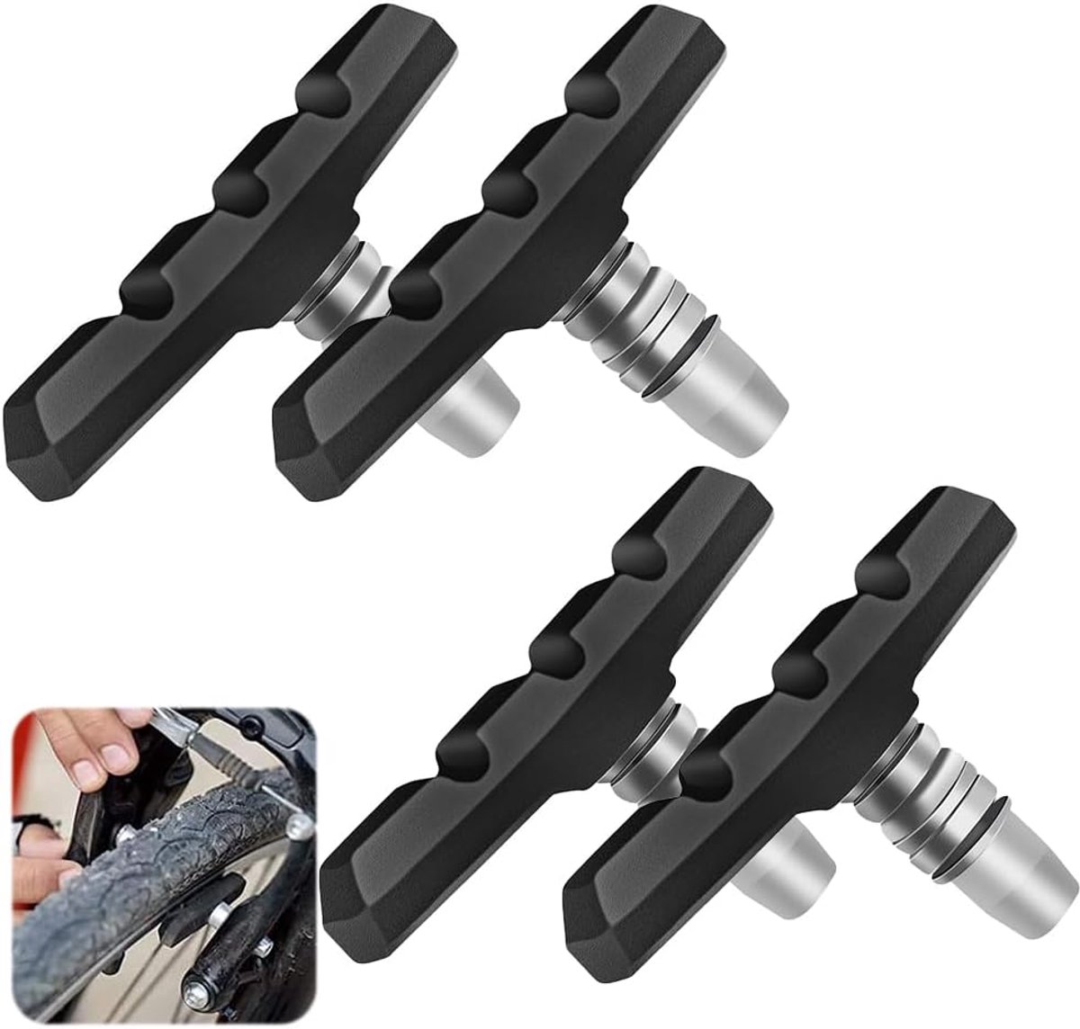 Remschoenen, 2 paar V-remblokken, velgremvoeringen, remrubber, zwart
