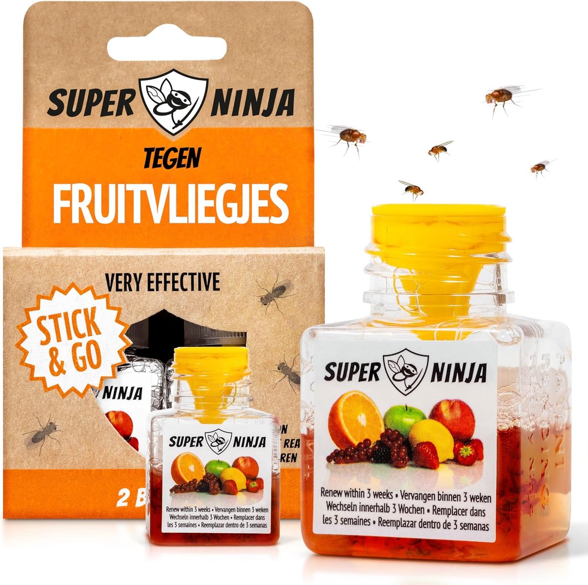Fruitvliegjesval binnen - 2 Stuks, Effectieve vangst voor keuken - Kind- en huisdiervriendelijk - SnelShoppen