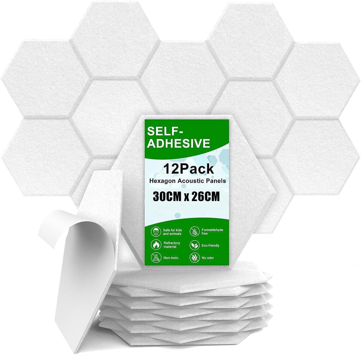Akoestische panelen 12 stuks - hexagonaal 30 x 26 cm - geluidsabsorberend - ideaal voor opnamestudio's - SnelShoppen
