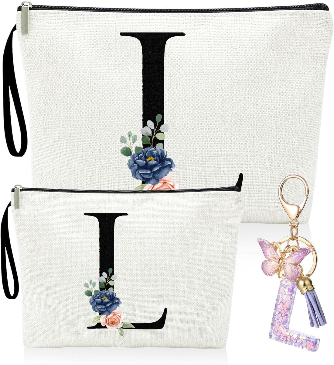 Gepersonaliseerde make-up tas met initialen - 2-in-1 set met grote en kleine etui - waterbestendig - SnelShoppen