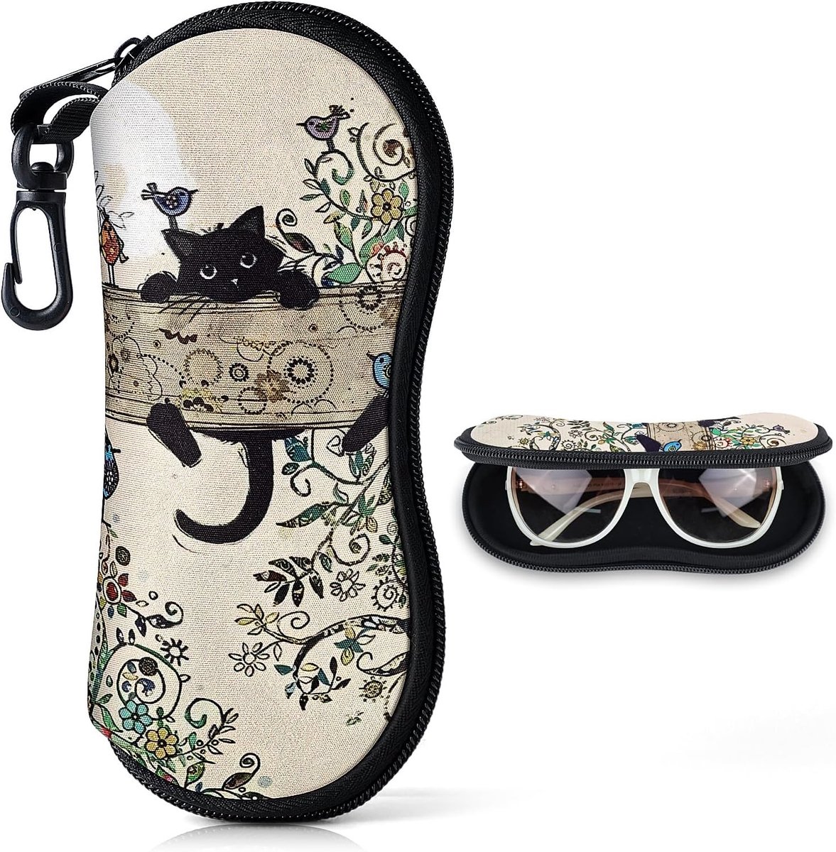 Bril etui 17,5 x 2 cm - zacht neopreen - met rits en karabijnhaak - ideaal voor opslag van zonnebrillen - SnelShoppen