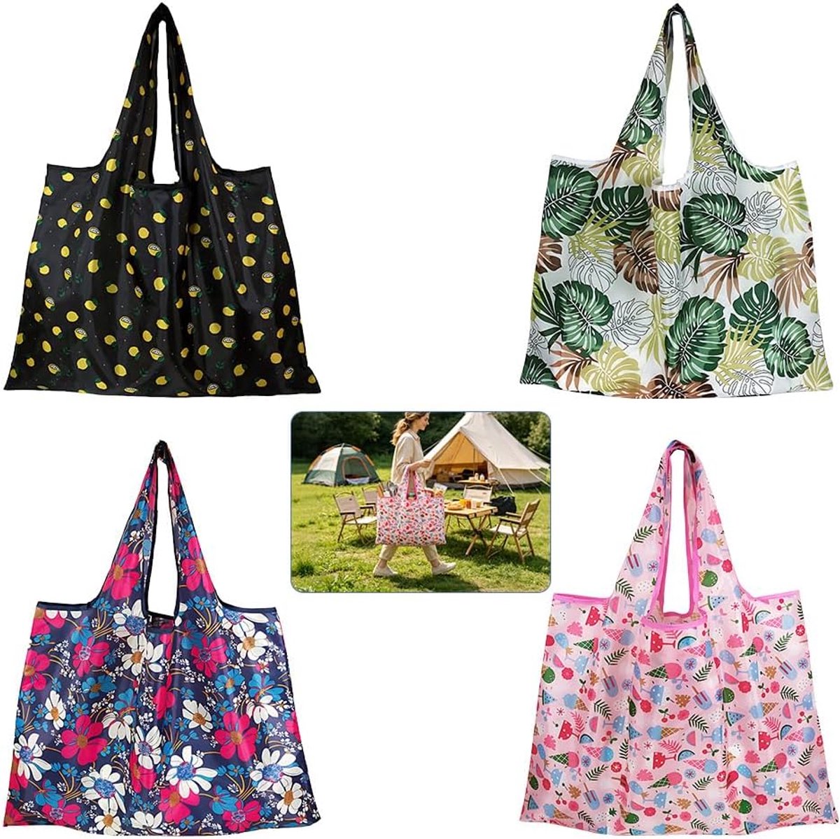 Vouwbare boodschappentas groot - schattige bloemen - draagbaar - ideaal voor dagelijkse boodschappen - SnelShoppen
