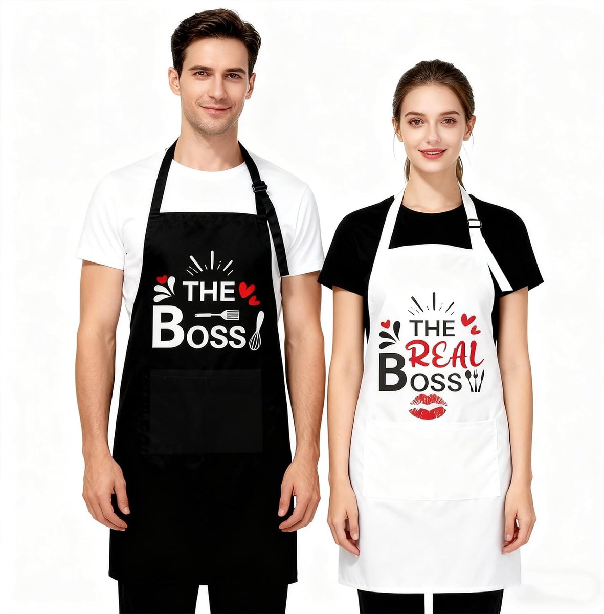 Keuken schorten set voor koppels - humoristisch ontwerp - verstelbaar met zak - leuk cadeau voor Valentijnsdag - SnelShoppen