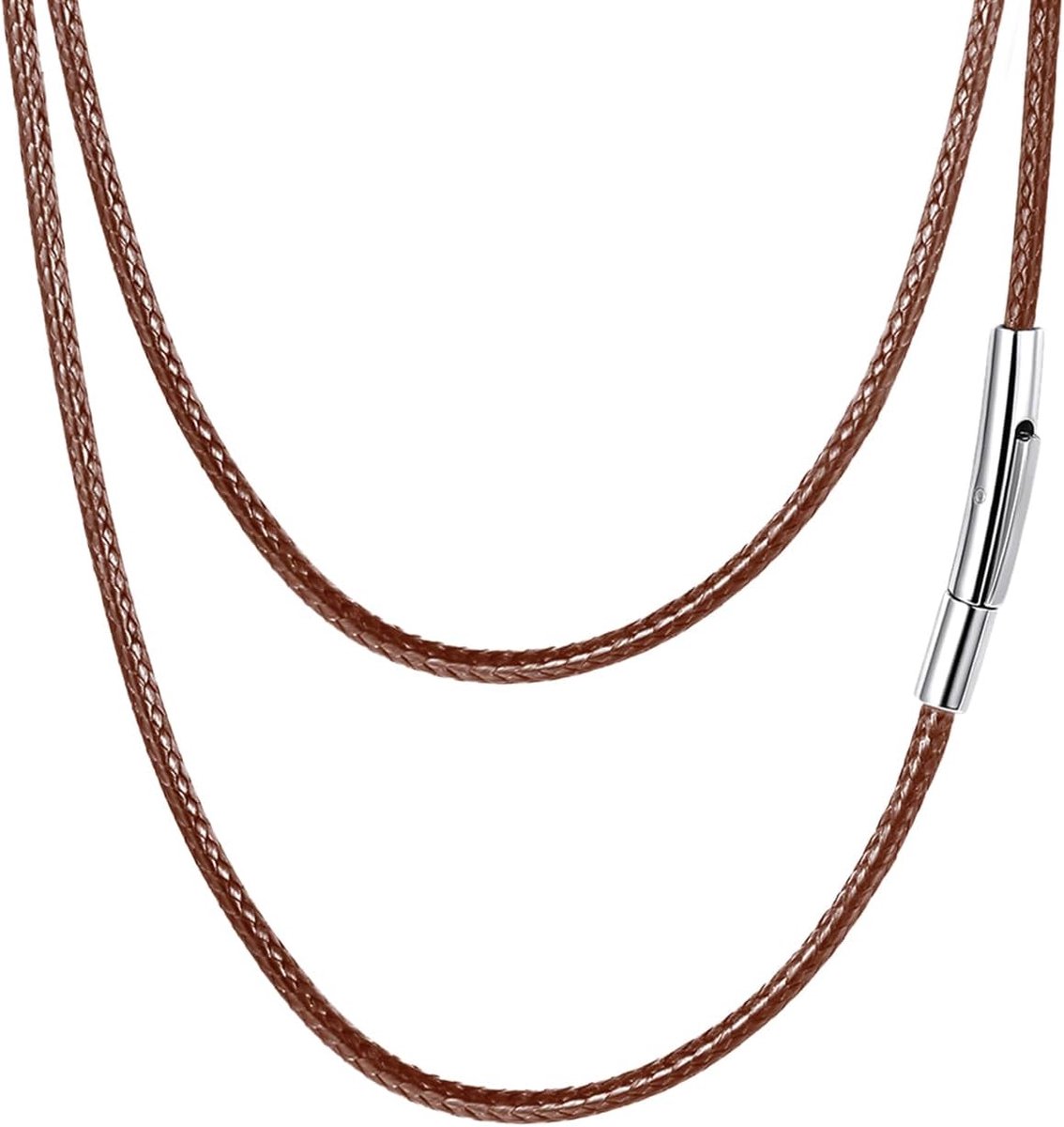 Halsketting 2/3 mm - Faux Leer Zwart - Gevlochten met Sluiting - Unisex Sieraad - SnelShoppen