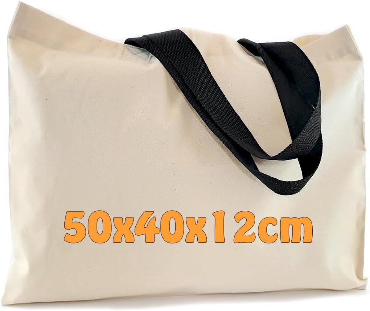 Katoenen tas groot 50 x 40 x 12 cm - robuuste katoen - Oeko-Tex 100 gecertificeerd - ideaal voor boodschappen - SnelShoppen