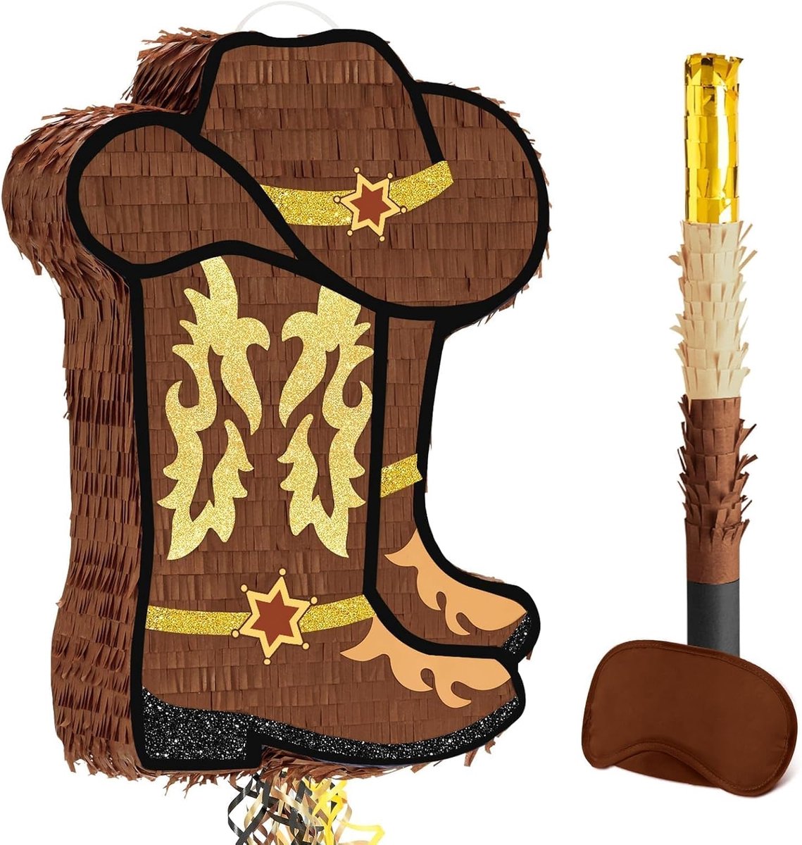 Cowboy Pinata - Cowboy decoratie verjaardag piñata jongens volwassenen cowboylaarzen piñata met stok blinddoek cowboyhoed paard piñata decoratie verjaardagsfeest western decoratie