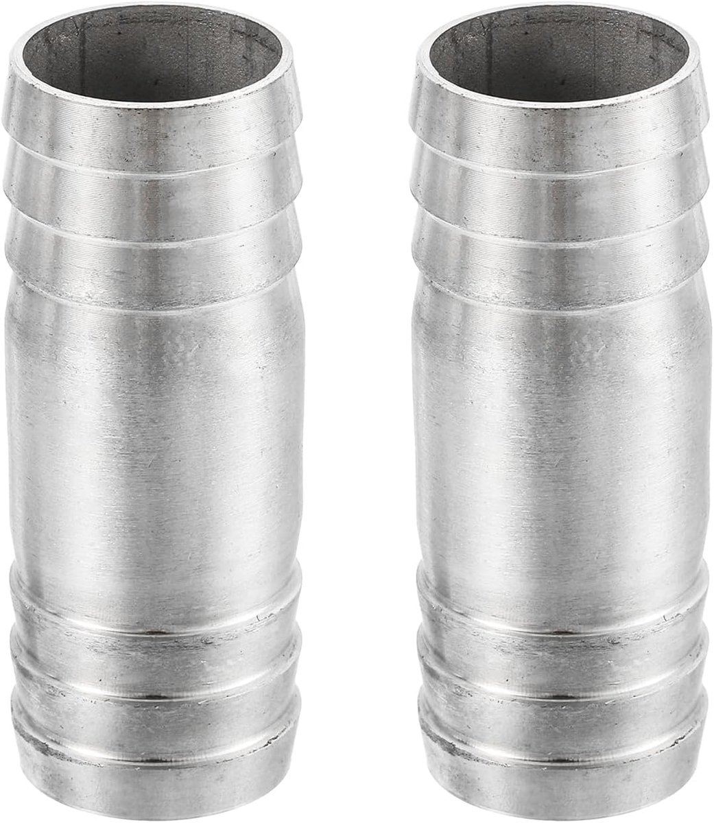 2 stuks 25 x 65 mm slangaansluiting verloopstuk dezelfde buisfitting, 304 roestvrij stalen buisadapter aansluitfitting voor vacuümsystemen, industriële verbindingen, pneumatische apparatuur