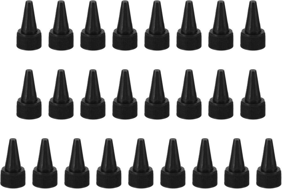 Flessendoppen, 25 stuks 20/410 knijpflesdop vervangende doppen voor lijmdoseerflessen, doseerdoppen, verfflessen, zwart