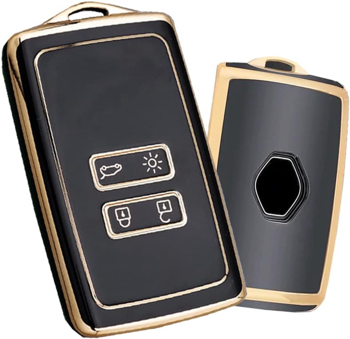 Autosleutelhoes geschikt voor Renault sleutelhoes siliconen beschermhoes voor Renault Koleos Kadjar Captur Zoe Laguna Clio Scenic Megane Shell Jacket Protector 4 toetsen goud zwart