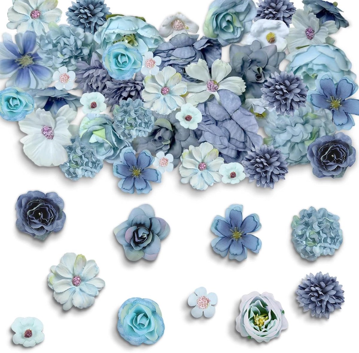 Kunstbloemen voor duurzame bloemdecoraties, kunstbloemen koppen, kunstrozen voor boeketten, doe-het-zelf, bruiloft, tafeldecoratie, huis, bruiloft (blauw)